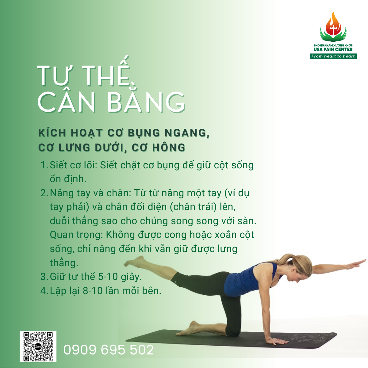 Bài tập thể dục cho cơ lõi trị đau lưng, kéo giãn cột sống tại nhà