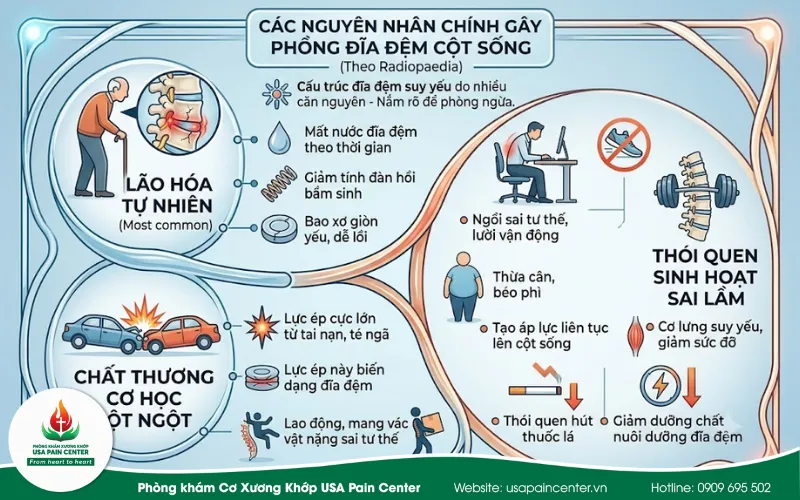 Các nguyên nhân chính dẫn đến hiện tượng phồng đĩa đệm cột sống