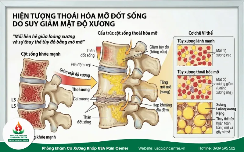 Hiện tượng thoái hóa mỡ đốt sống do suy giảm mật độ xương